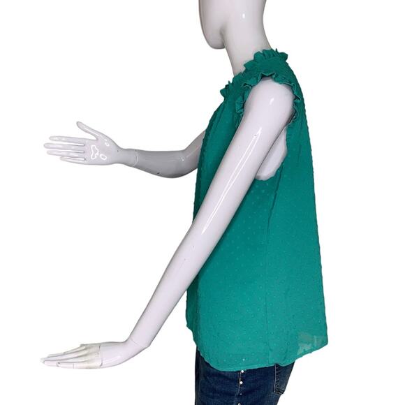 J Crew Blouse Sleeveless Green Ruffle Neckline Size M - Picture 7 of 9